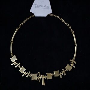 Vintage Dolce Vita Paris Geometric Necklace Gold Tone Modernist Abstract Link